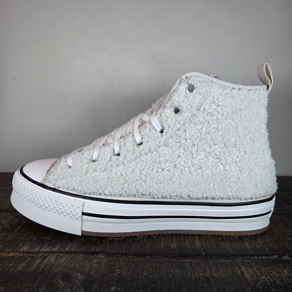 Converse CTAS Mens Size 6 Youth 6 Platform Hi Top Shoes White Sherpa - Picture 7 of 11